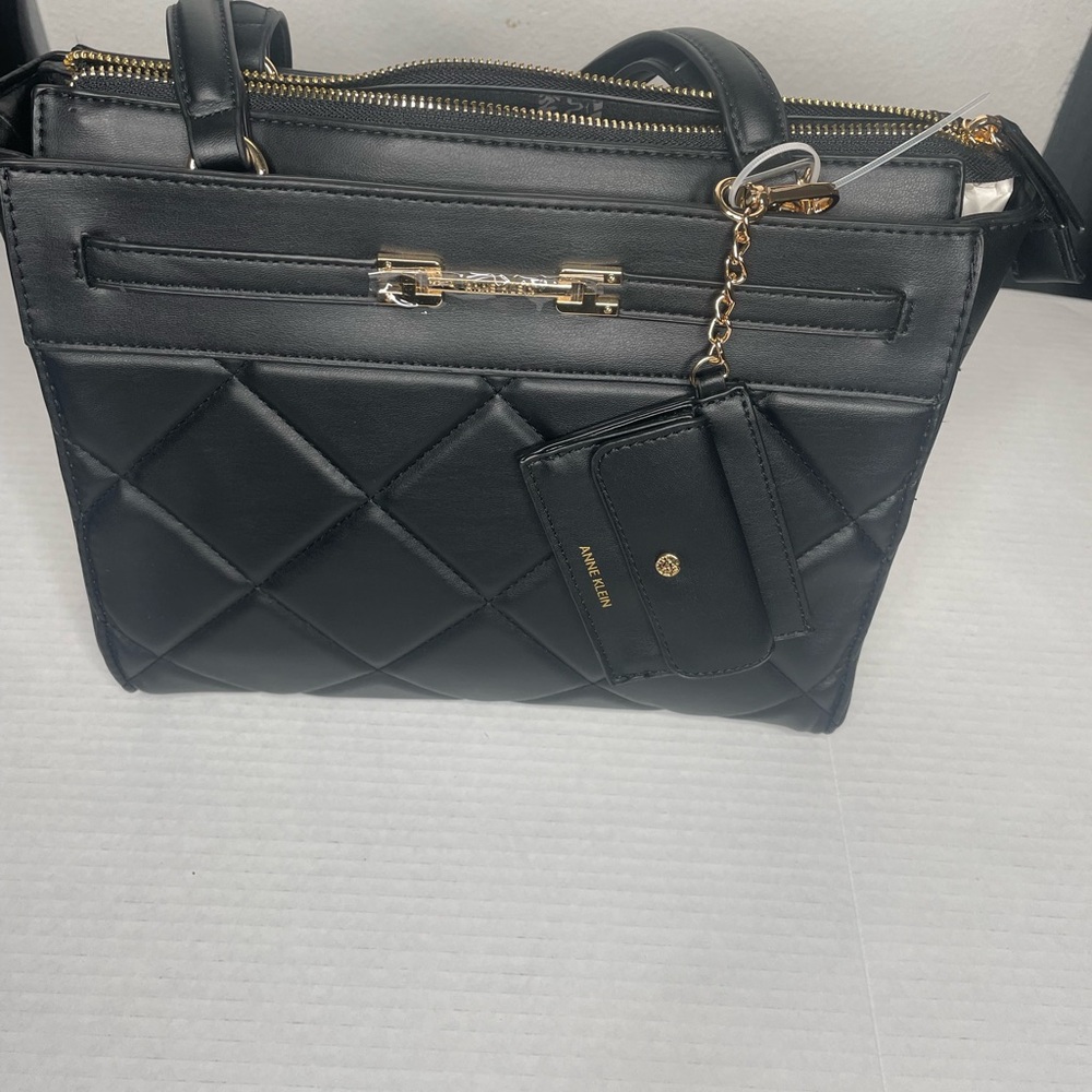 Anne Klein Quilted Tote with Card Case Black with Gold Accents. NWOT - Picture 1 of 11